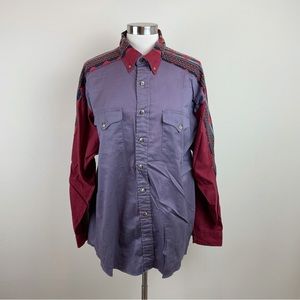 Vintage Panhandle Slim Purple Red Aztec Collared Button Down Western Shirt Top